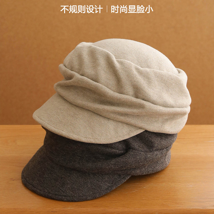 流行帽子|日系山本風褶皺貝雷帽子女秋冬2025新款馬術帽復古鴨舌平頂報童帽「C5861」25.11-4