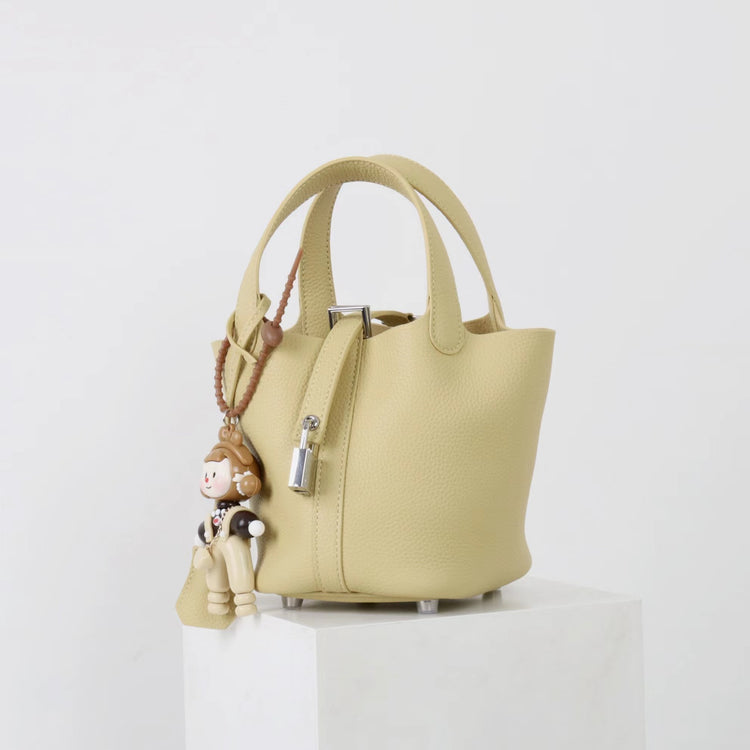 質感真皮|2025年新款時尚軟牛皮水桶包togo頭層牛皮h家菜籃子百搭通勤手提包「80900」25.04-4