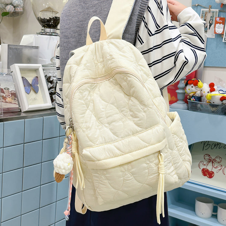 致青春|新款流行棉服絎縫雙肩包女休閒百搭太空棉背包跨境批發大容量學生書包「9510-129」25.11-4