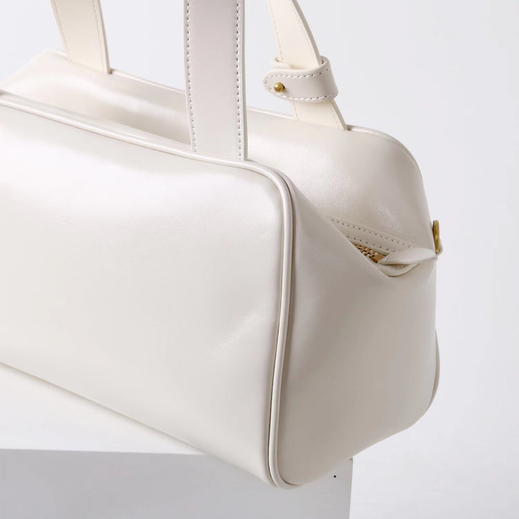 質感真皮|2025新款時尚牛皮手柄保齡球波士頓手提包小眾設計休閒百搭斜背包「8566」25.09-2