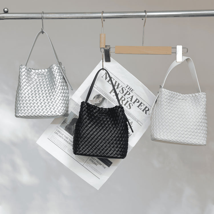 質感真皮|2024新夏季編織手提菜籃時尚百搭肩背包斜背包水桶網紅休閒包「6952」24.07-2