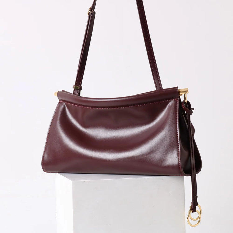 質感真皮|2025新款牛皮腋下復古法式法棍夾子包小眾設計極簡風通勤簡約包「3336」25.06-2