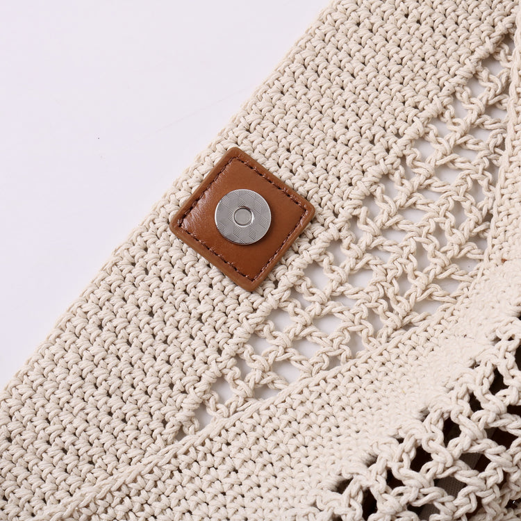 質感真皮|2025新款蠟繩編織托特大容量斜背包頭層牛皮沙灘度假通勤包ins女「3853」25.04-5