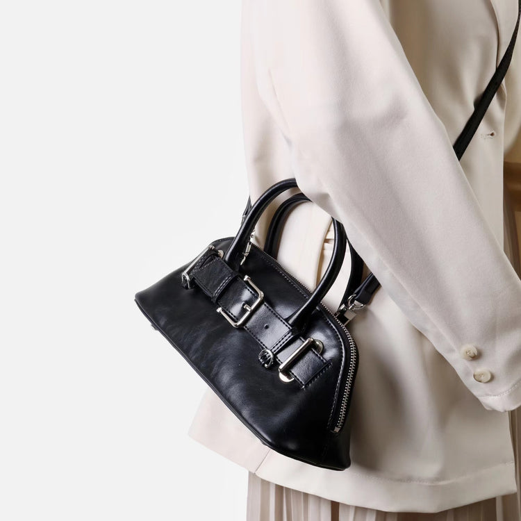 質感真皮|2025新款百搭手提包時尚優雅肩斜背包韓國小眾手提保齡球包包「6717」25.07-2