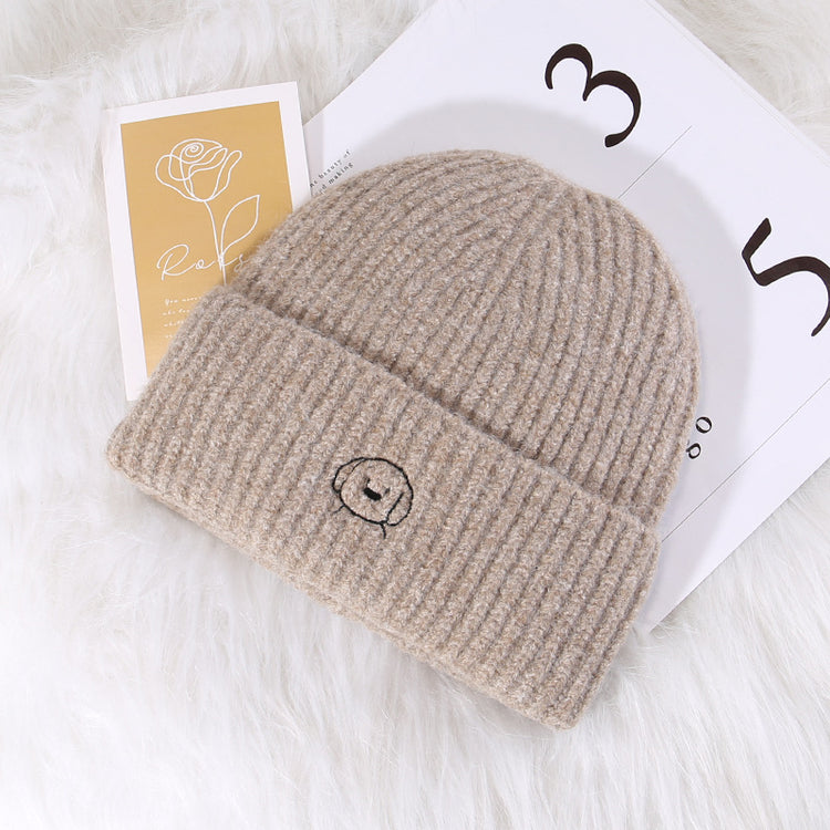 流行帽子|秋冬可愛卡通刺繡針織帽子女大頭圍保暖護耳帽顯臉小毛線帽男冷帽「C5580」25.09-4