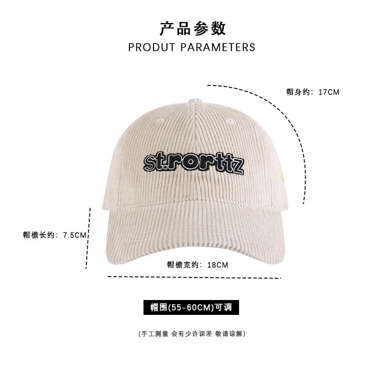 流行帽子|新款燈芯絨st字母刺繡棒球帽春秋季時尚百搭寬檐遮臉保暖帽子女潮「C4438」24.09-2