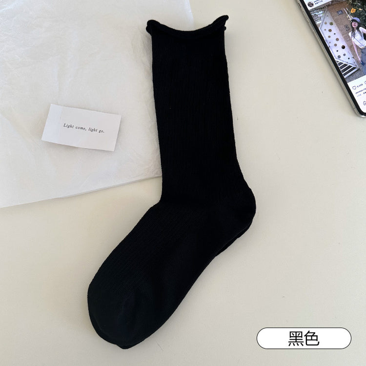 女襪|灰色堆堆襪子女棉質鏤空網眼透氣中筒襪親膚舒適彈力無骨休閒襪「MI1141」25.04-4