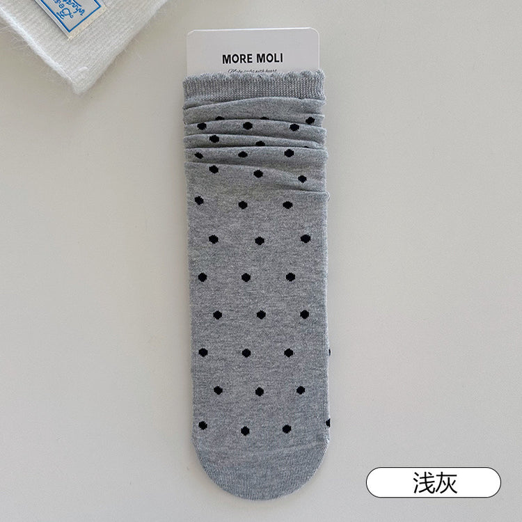 女襪|復古波點襪子女彈力花邊親膚舒適中筒襪棉質吸汗透氣堆堆襪「YJ24136」25.09-1