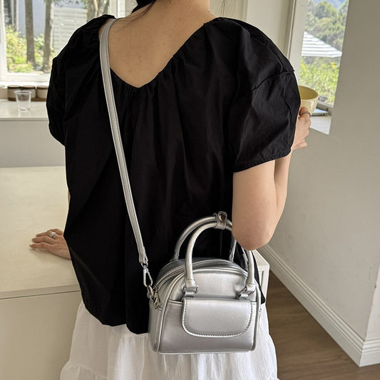 日韓流行|手提包包女2024新款韓國小眾設計貝殼包復古百搭斜背包手拎小方包「9407#」24.06-2