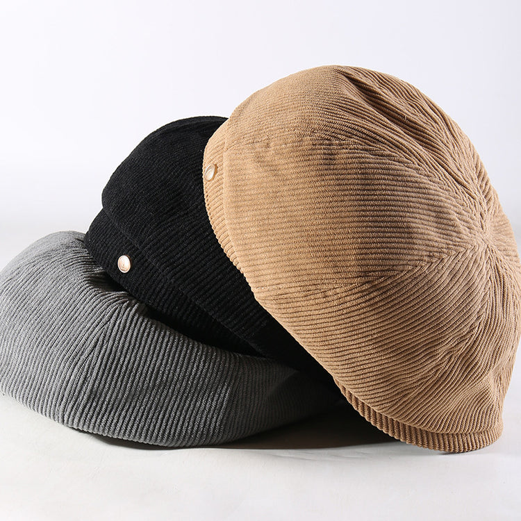 流行帽子|2025秋冬新款燈芯絨八角帽女英倫風貝雷帽復古百搭顯臉小帽子男潮「C5654」25.09-5