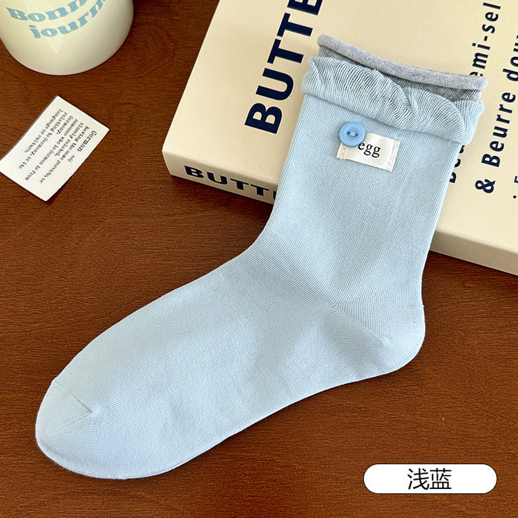 女襪|拼色雙羅口襪子女棉質吸汗透氣彈力中筒襪柔軟親膚舒適襪子「DJ3020」25.07-5