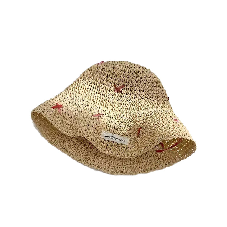 流行帽子|韓版度假風可愛草編漁夫帽女防曬帽夏季海邊防紫外線沙灘大檐草帽「C5025」25.02-3