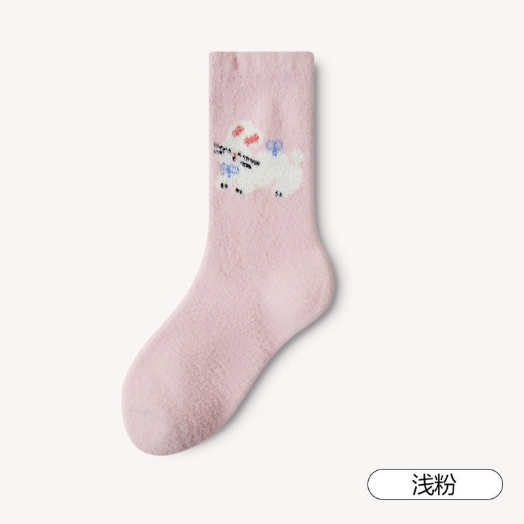 女襪|卡通澳絨襪子女秋冬季加絨加厚保暖澳絨中筒襪居家親膚舒適睡眠襪「DJ1009」24.12-3