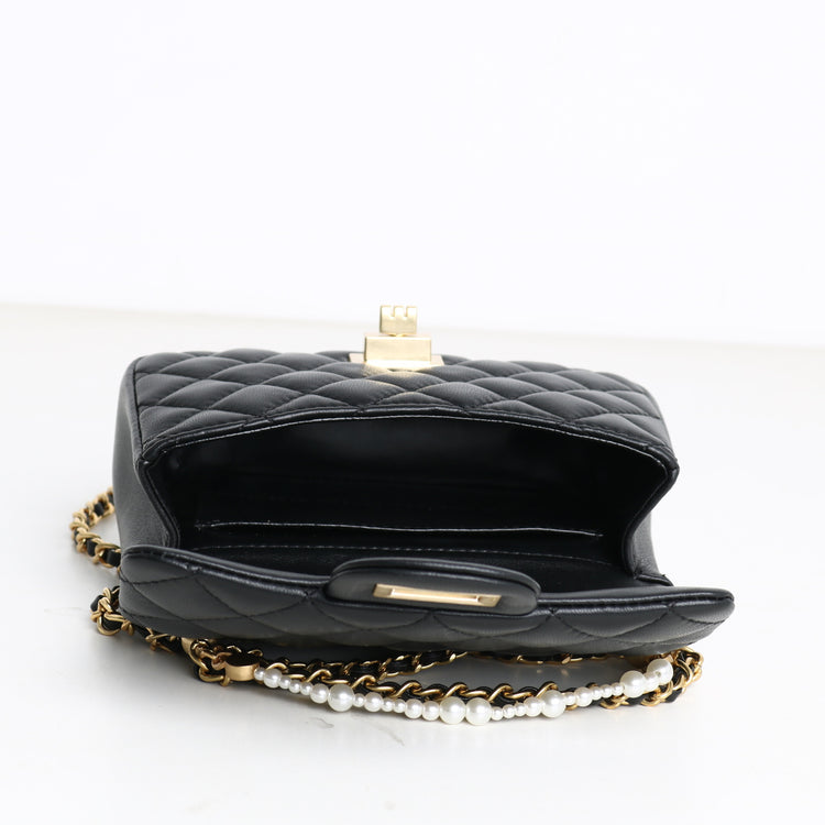 質感真皮|羊皮小方包2024年春夏新款菱格珍珠鏈條百搭高級質感單肩斜挎手機「D8062 X8061」24.04-1