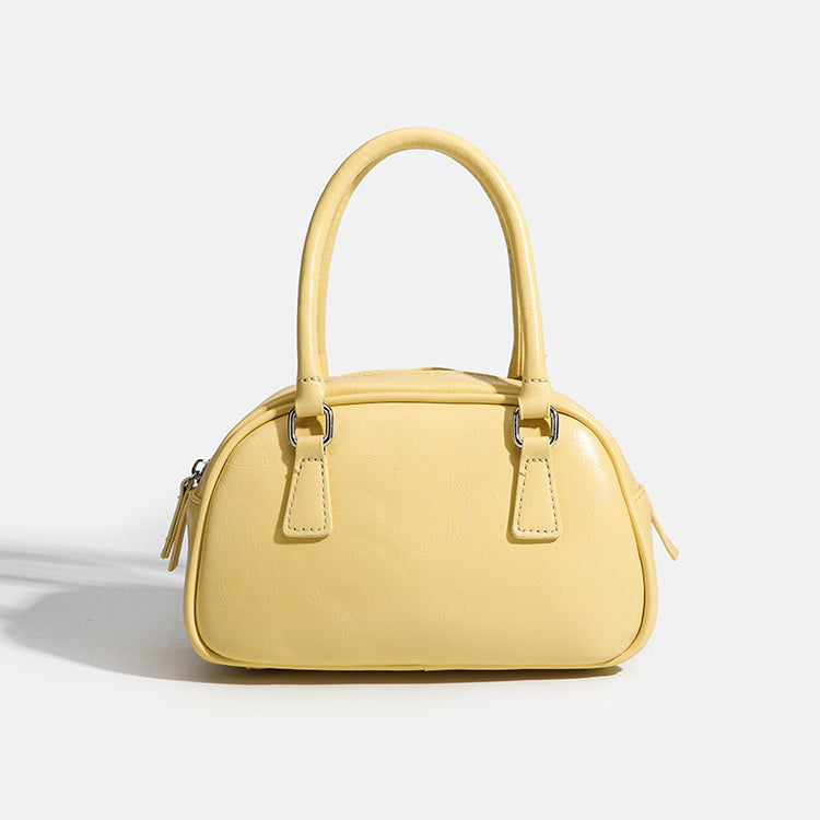 日韓流行|韓國小眾設計手提女包精緻百搭斜挎油蠟皮保齡球包波士頓包「9365#」24.05-1