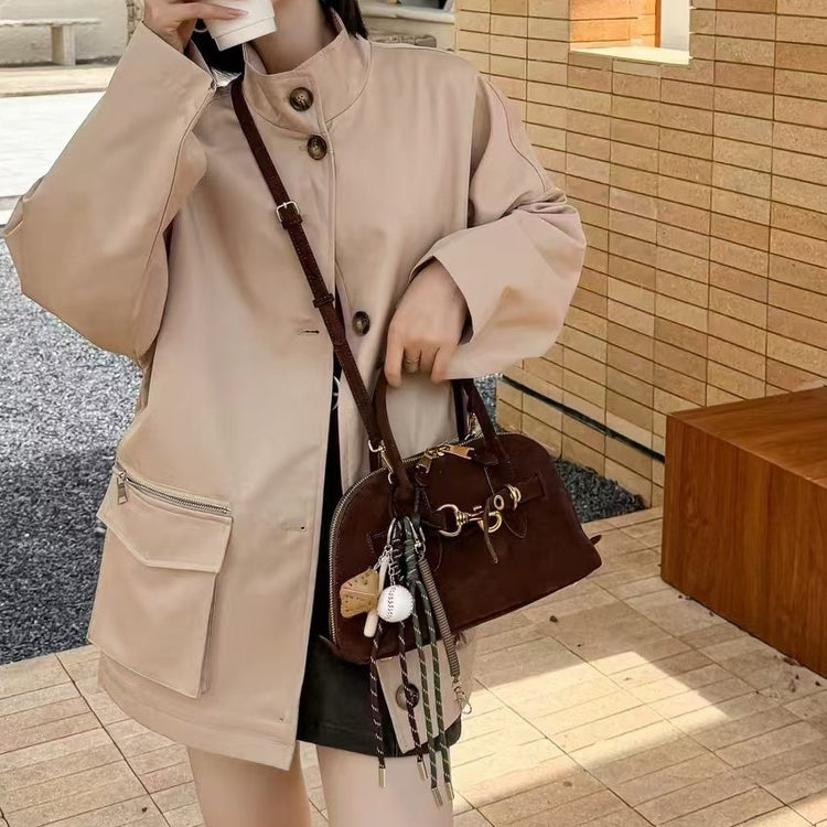 質感真皮|磨砂貝殼包手提包2024新款大牌經典奢侈品包慵懶風大容量通勤女大包單肩波士頓包「8158」24.08-3
