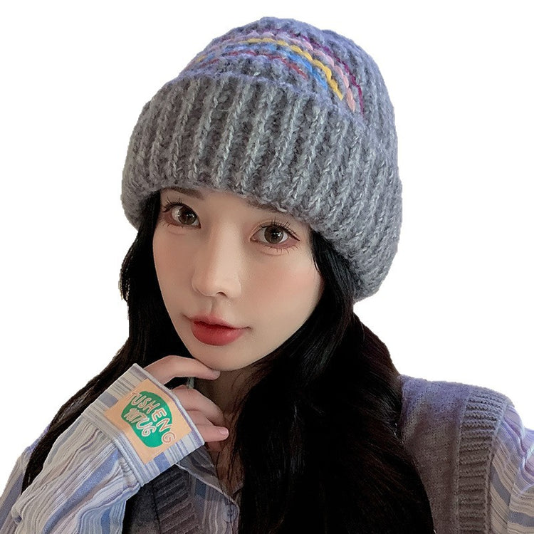 流行帽子 | 秋冬毛線帽子女保暖百搭彩虹針織帽學生戶外防寒套頭帽護耳冷帽男「C5506」25.08-4