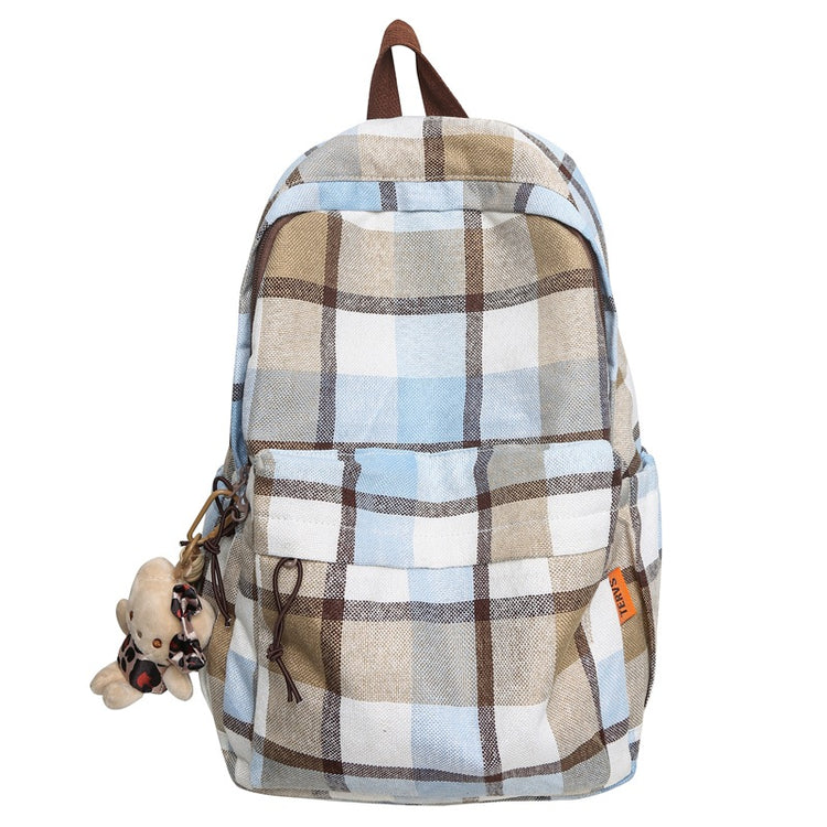 致青春|文藝格紋雙肩包日系ins簡約背包秋冬款校園背包百搭高中學生書包「0767-127」25.01-2