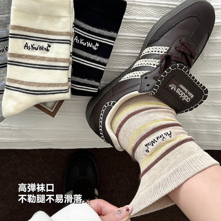 女襪|襪子女韓系復古條紋學院風堆堆襪彈力親膚舒適吸汗透氣中筒襪「MYH2552」25.10-2
