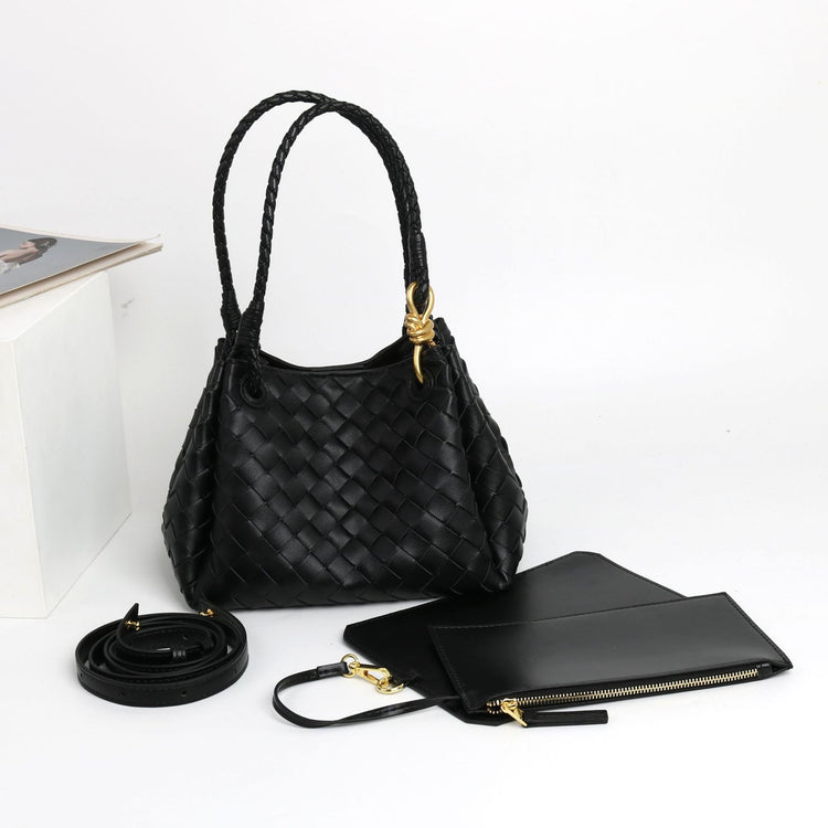 質感真皮|2024年新金屬繩扣真皮編織包降落傘包舒淇同款手提菜籃子大容量「6010#」24.07-1