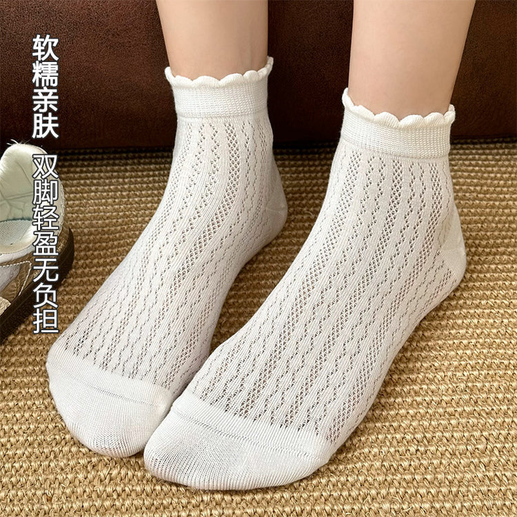 女襪|夏季薄款襪子女鏤空網眼透氣親膚舒適短襪棉質吸汗襪子批發「AM2425」25.04-5