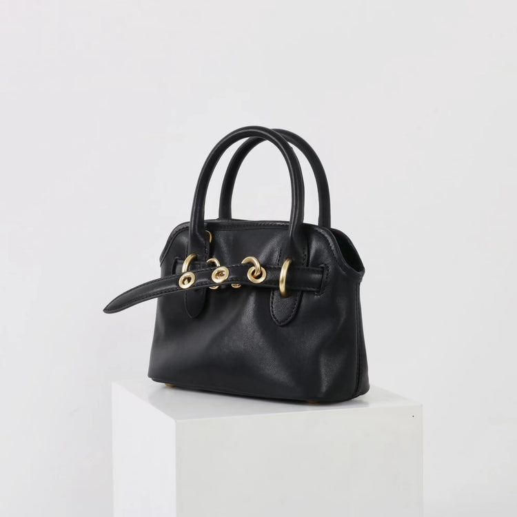 質感真皮|新款精緻迷你手拎中古保齡球斜背包通勤小眾復古百搭高級感包「8205」25.03-1