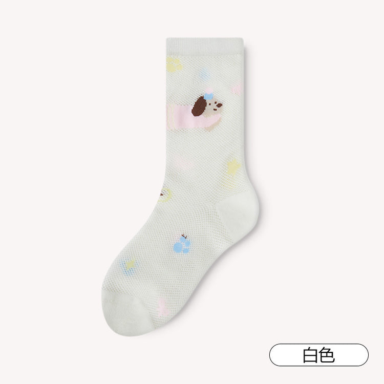 女襪|卡通圖案襪子女春夏季ins潮流薄款網眼中筒襪棉質親膚透氣堆堆襪「MS5001」25.02-3