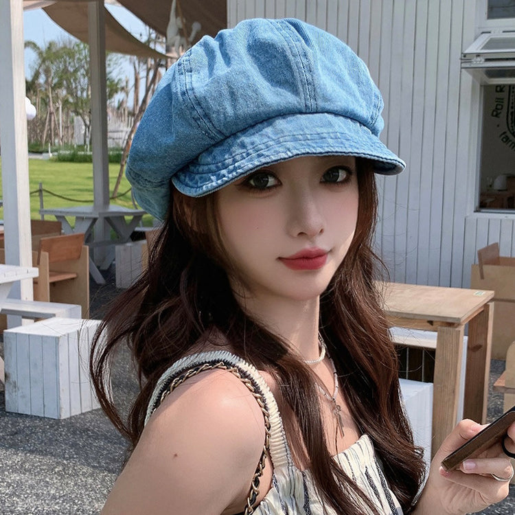 流行帽子|大頭圍顯臉小帽子女日系簡約復古八角帽新款鴨舌貝雷帽英倫雲朵帽「C5154」25.04-4