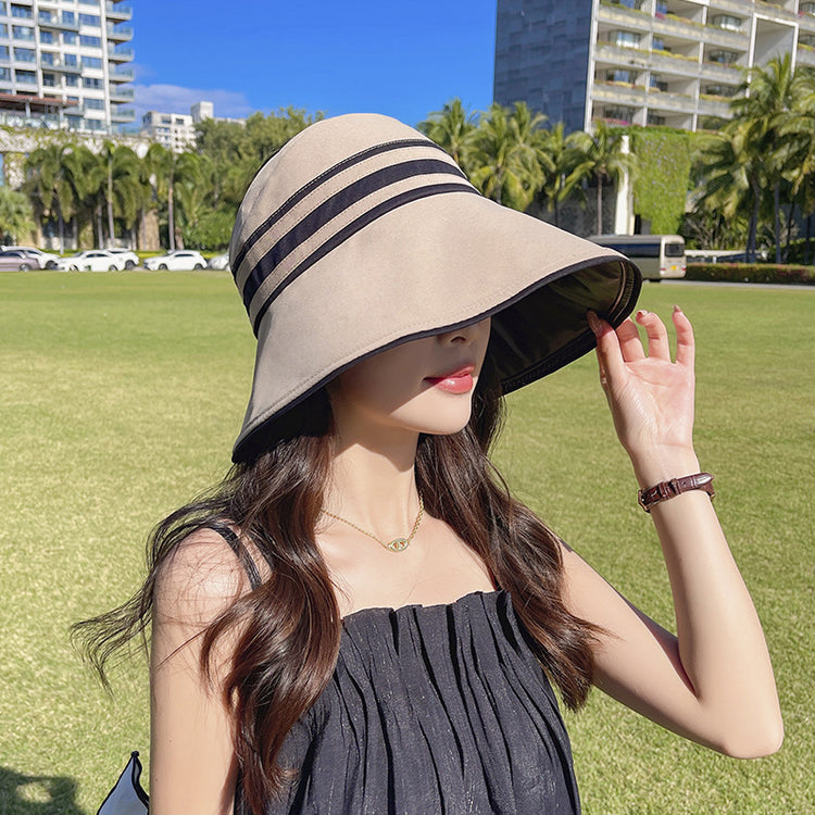 流行帽子|夏季時尚顯臉小帽子女戶外防紫外線空頂遮陽帽新款黑膠防曬太陽帽「C0994A」25.04-3