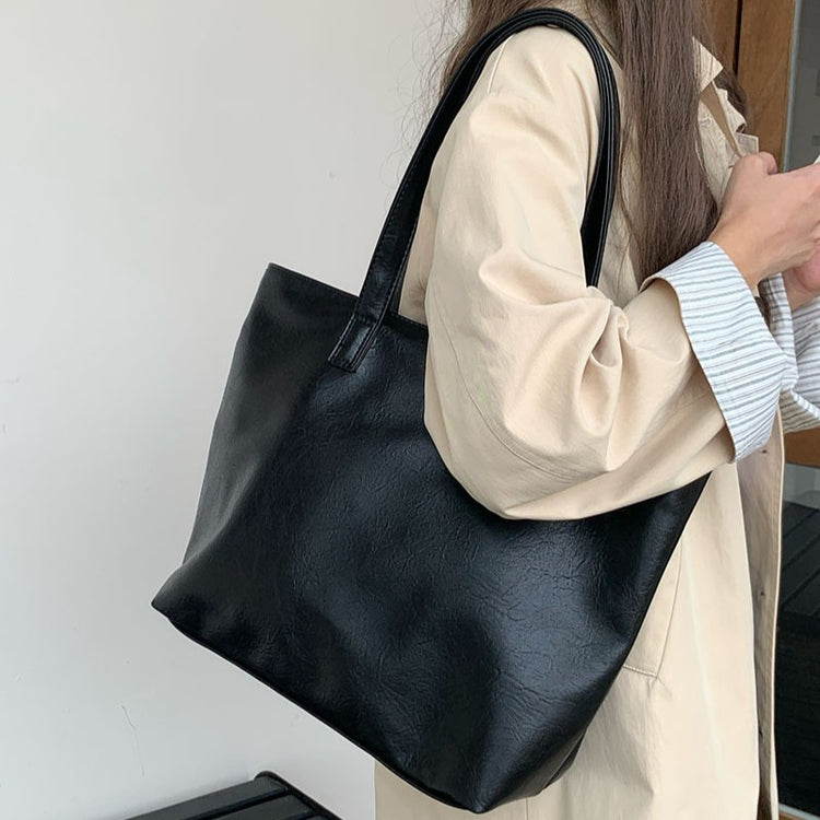 日韓流行|休閒單肩包女2024新款原創上班上課通勤軟皮包大容量簡約托特大包「D8911」24.10-2