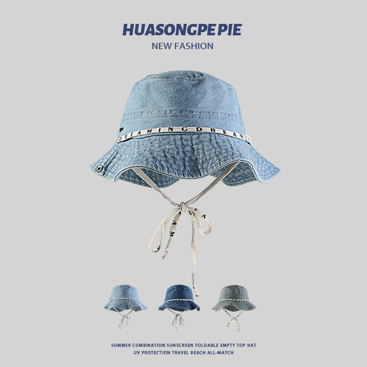 流行帽子|牛仔大帽檐遮陽帽夏季女復古休閒登山帽顯臉小系帶漁夫帽出遊帽子「C4142」24.07-2
