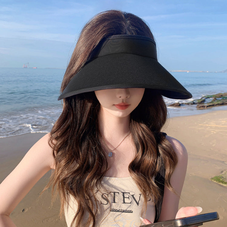 流行帽子|夏季遮陽防曬高級感冰絲材質空頂帽加寬帽簷防紫外線遮臉遮陽帽女「C3708」24.03-2