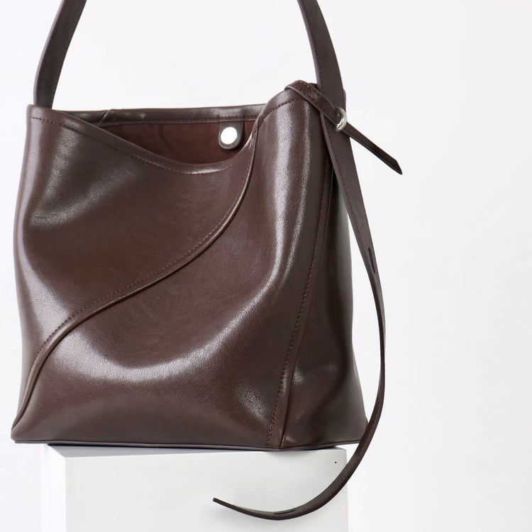 質感真皮|2025新款大容量牛皮拼接質感通勤子母包時尚百搭單肩腋下水桶包女「7056」25.09-3