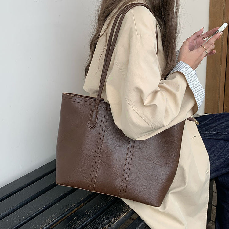 日韓流行|包包女秋冬2024新款復古大容量時尚上班通勤托特包高級質感單肩包「F8913」24.10-2