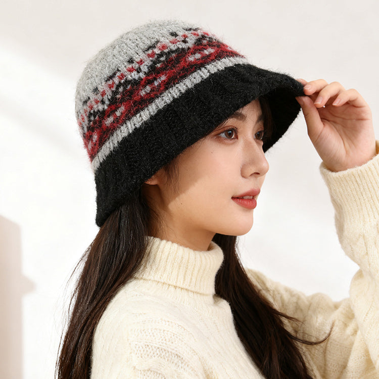 流行帽子|費爾島風提花漁夫帽子女韓版百搭2025新款時尚盆帽顯臉小水桶帽男「C5835」25.11-3