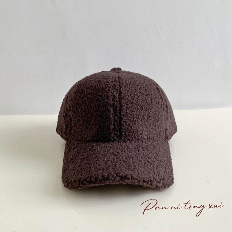 流行帽子|純色仿羊羔毛棒球帽男女秋冬季保暖彎檐鴨舌帽青年戶外休閒潮帽子「Q9466」24.10-2