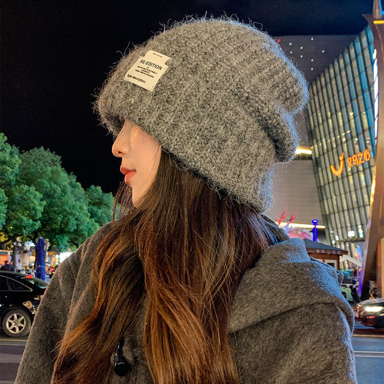 流行帽子|2024新款針織帽女慵懶風毛線堆堆帽大頭圍顯臉小加厚毛線帽冷帽男「C4484」24.09-4
