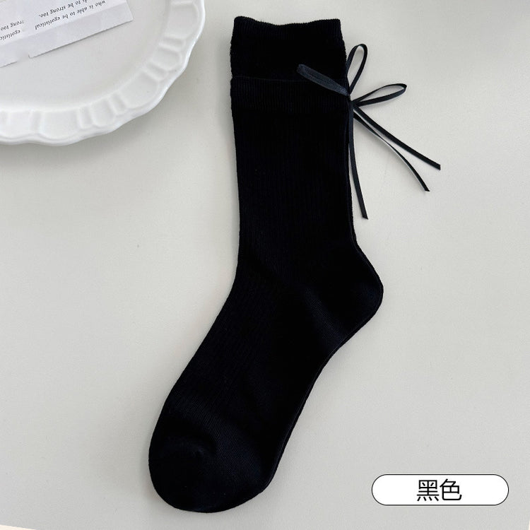 女襪|miu系蝴蝶結襪子女棉質吸汗網眼透氣堆堆襪親膚舒適彈力襪子「SX1042」25.08-1