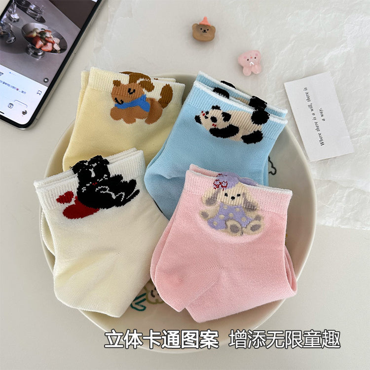 女襪|立體卡通圖案襪子女ins潮學院風彈力短襪棉質親膚吸汗透氣休閒襪「MYH2510」25.04-2