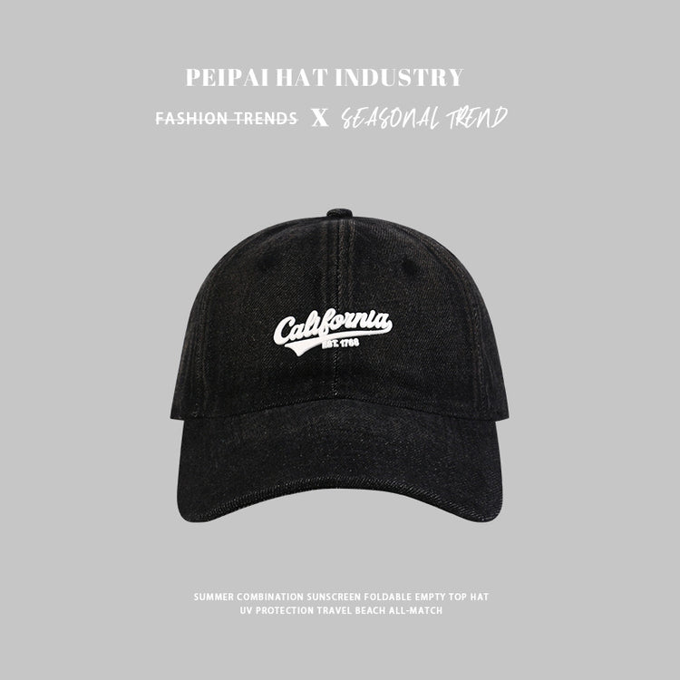 流行帽子|帽子鴨舌帽女顯臉小百搭膠印水洗牛仔遮陽帽休閒時尚騎行棒球帽男「C4403」24.09-1