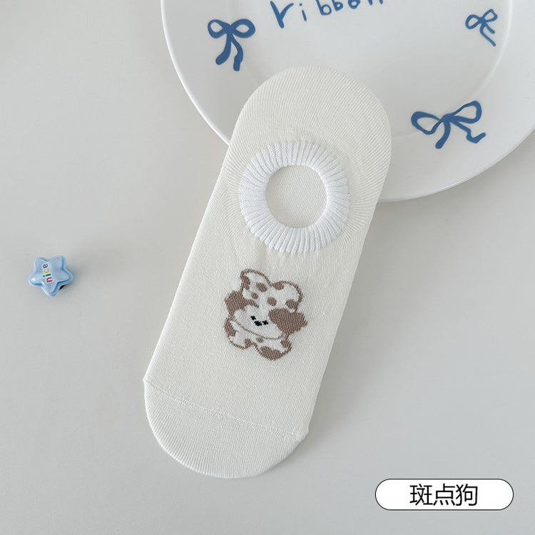 女襪|不掉跟船襪女夏季薄款卡通可愛短襪棉質親膚吸汗透氣淺口隱形襪「QP2503」25.04-3