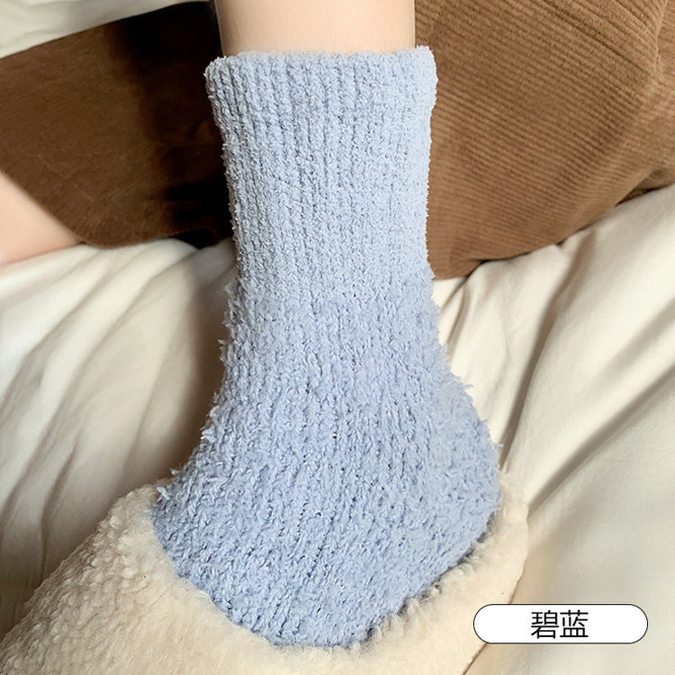 女襪|白色襪子女秋冬親膚舒適加絨保暖中筒襪加厚蓄熱居家產後月子襪「AD2419」24.11-2