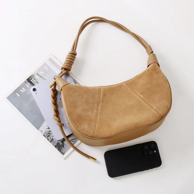 質感真皮|2025新款磨砂牛皮休閒百搭牛角月牙餃子包真皮腋下包簡約通勤「7040」25.06-4