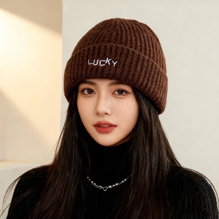 流行帽子|2025新款帽子女毛線帽保暖護耳顯臉小針織帽時尚百搭刺繡套頭帽潮「C5877」25.12-1