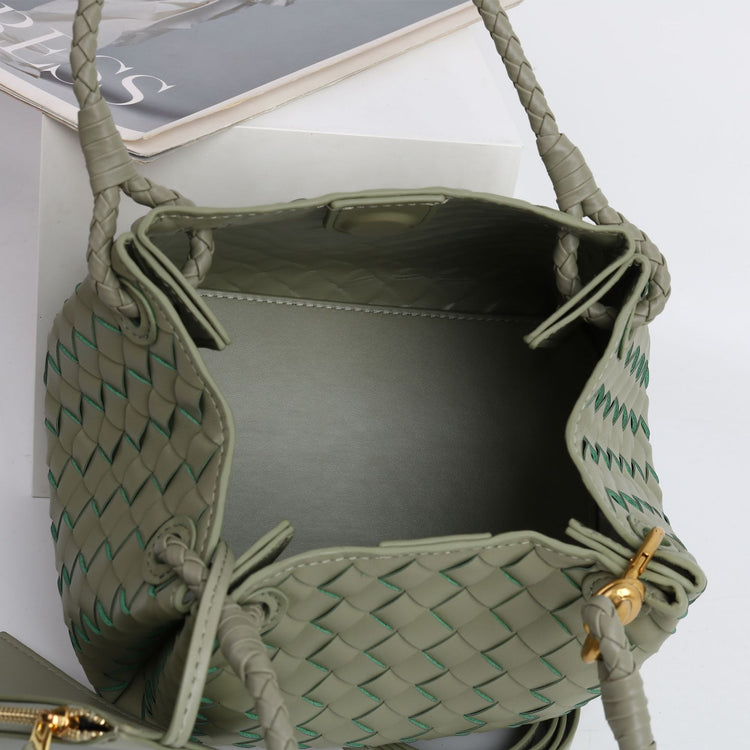 質感真皮|2024年新金屬繩扣真皮編織包降落傘包舒淇同款手提菜籃子大容量「6010#」24.07-1