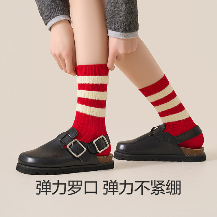 女襪|紅色襪子女秋冬季棉質蛇年本命年中筒襪彈力親膚軟糯舒適新年襪「24W0069」24.12-5
