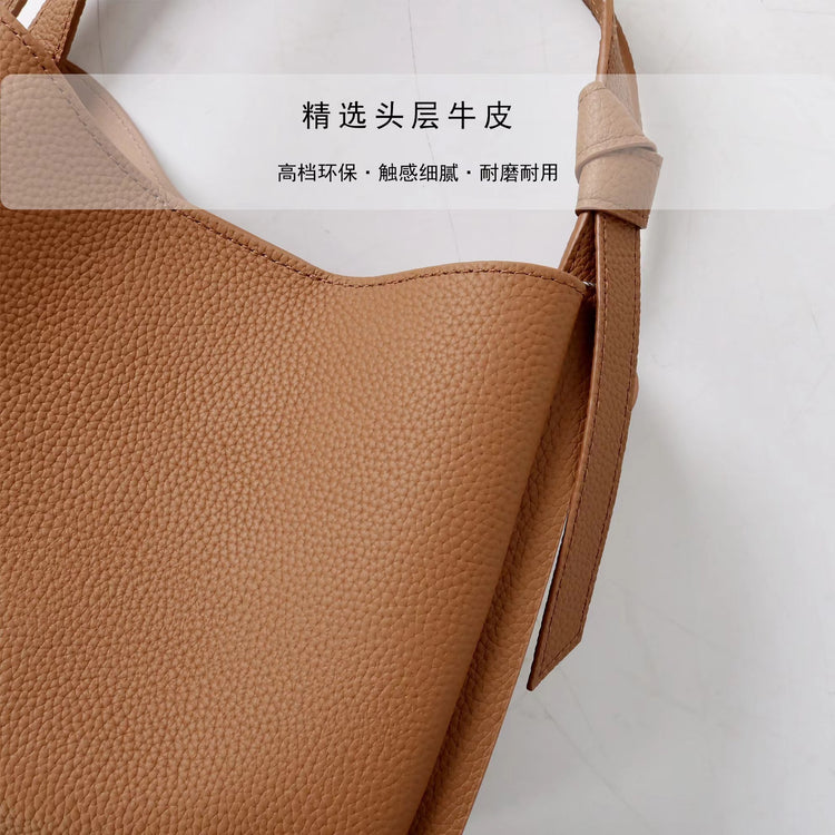 質感真皮 | 2025新款百搭頭層牛皮水桶包高級感潮流大容量通勤手提單肩斜挎包「3699」25.02-3