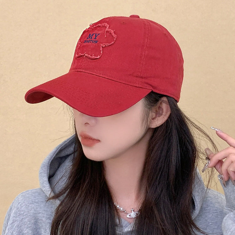 流行帽子|帽子女新款花朵貼布my刺繡棒球帽春秋季休閒百搭寬檐遮臉防曬帽潮「C4422」24.09-2