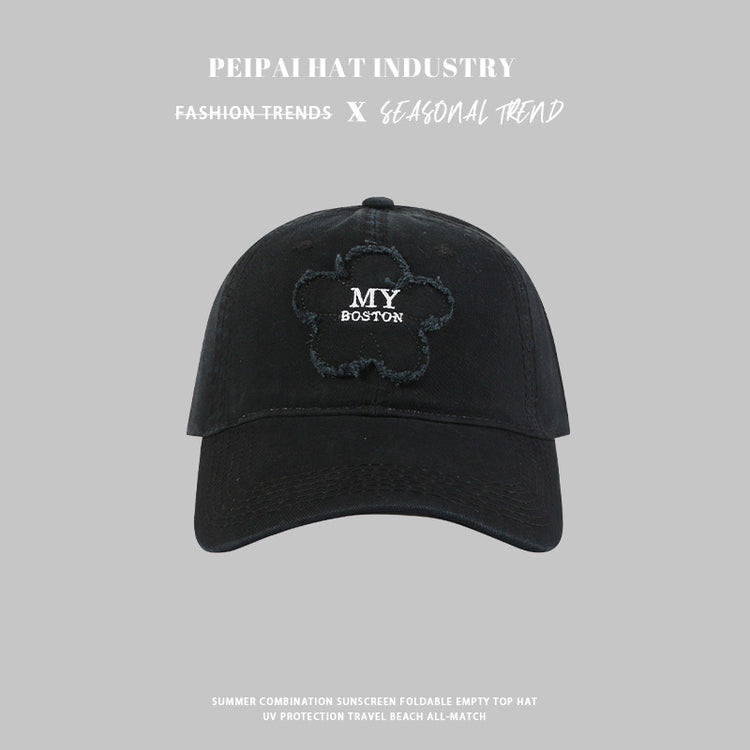 流行帽子|帽子女新款花朵貼布my刺繡棒球帽春秋季休閒百搭寬檐遮臉防曬帽潮「C4422」24.09-2