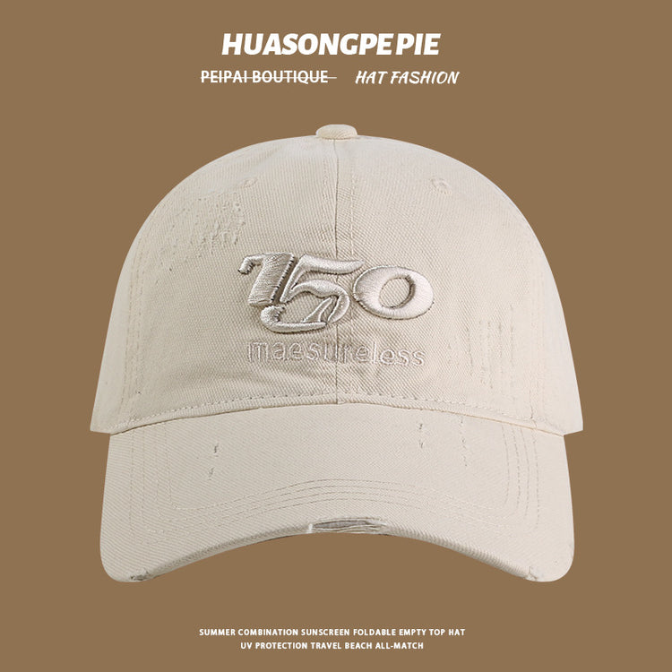 流行帽子|帽子夏季新款破洞刺繡遮陽帽寬檐遮臉百搭防曬純色多巴胺棒球帽女「C4073」24.06-3